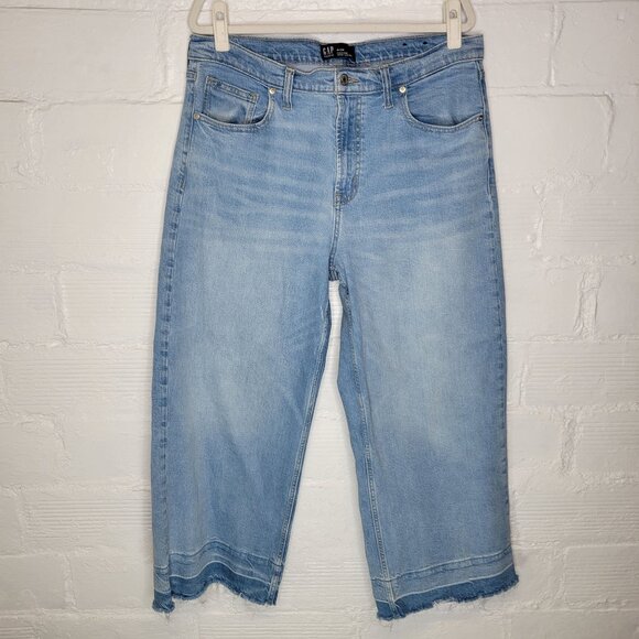 Gap Women's Size 16 Jeans High Rise Wide Leg Crop Raw Hem - Picture 1 of 5